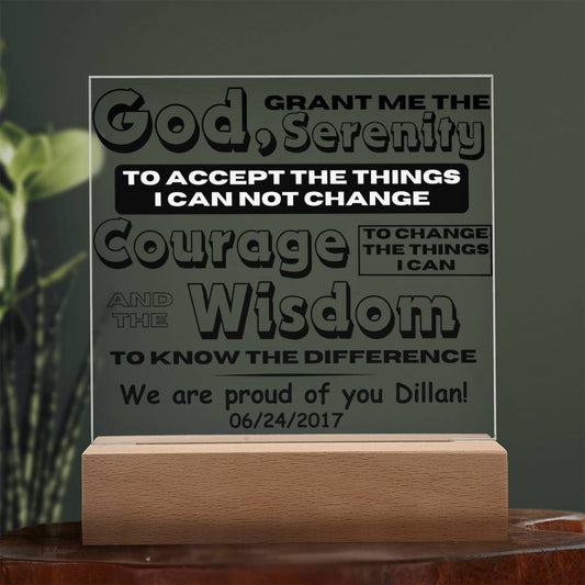 LED Serenity Prayer Plaque - Personalized Sobriety Gift For Friend in Recovery