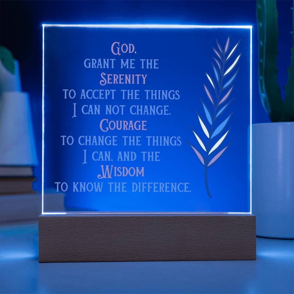 Serenity Prayer Acrylic Plaque | Upgrade to LED Base | Gift for friend in Recovery