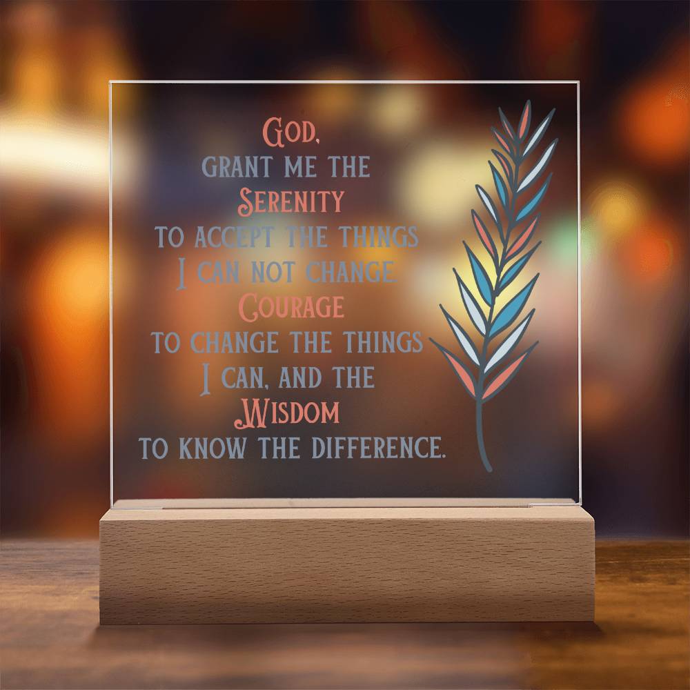 Serenity Prayer Acrylic Plaque | Upgrade to LED Base | Gift for friend in Recovery