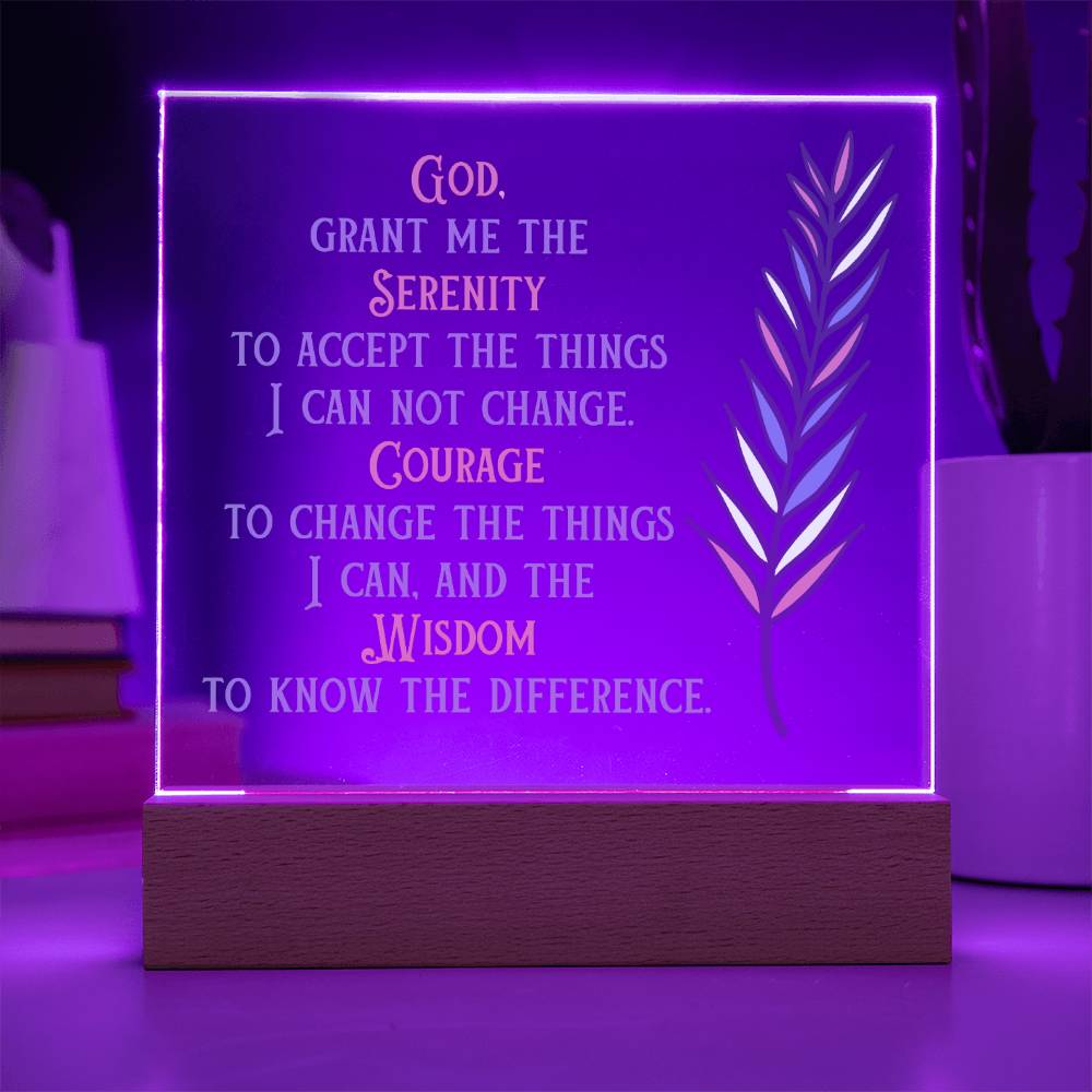 Serenity Prayer Acrylic Plaque | Upgrade to LED Base | Gift for friend in Recovery