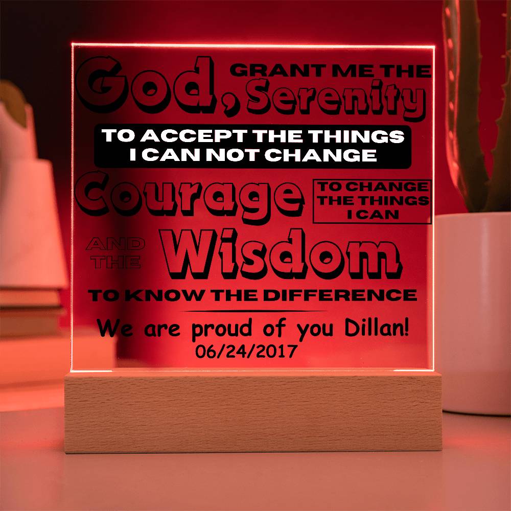 LED Serenity Prayer Plaque - Personalized Sobriety Gift For Friend in Recovery