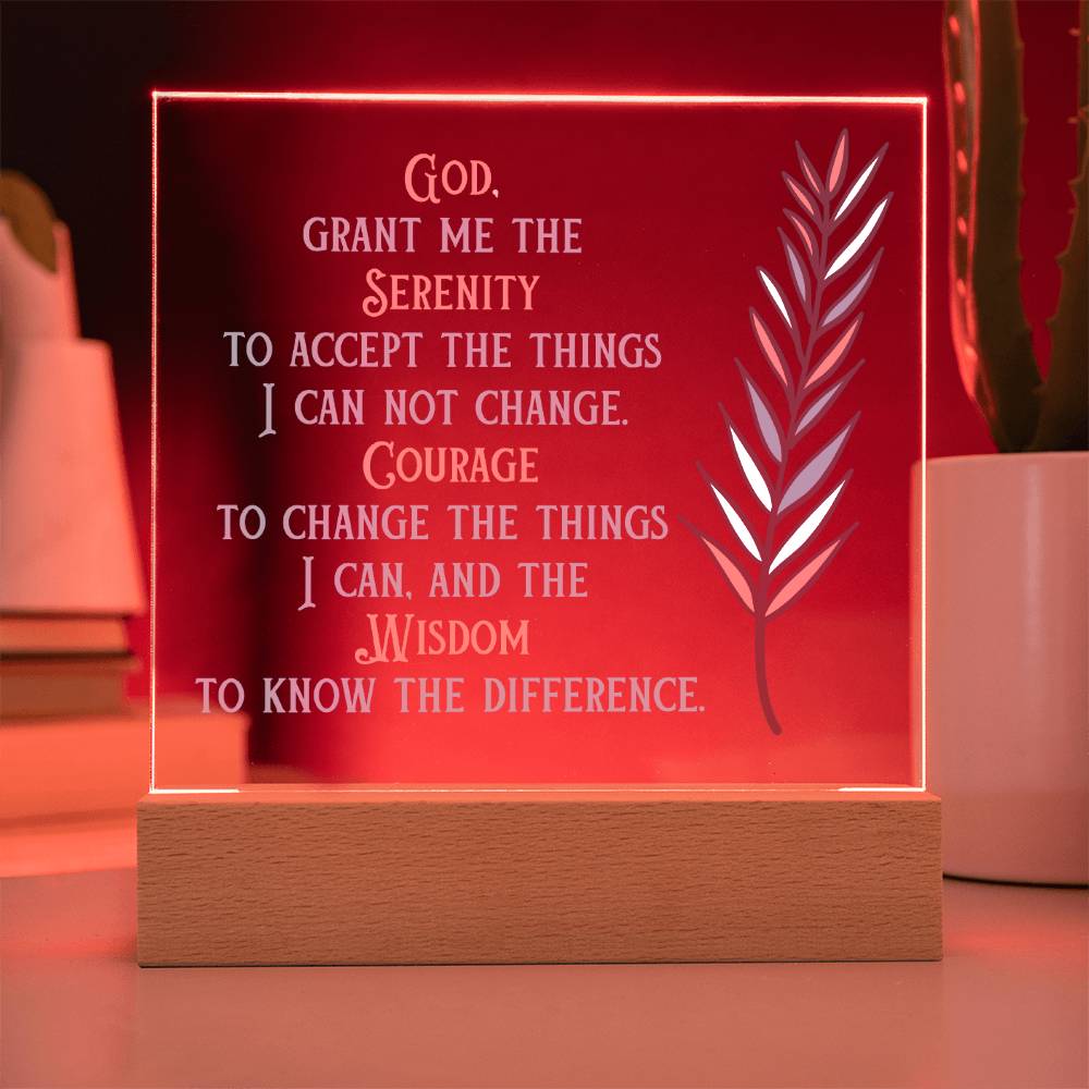 Serenity Prayer Acrylic Plaque | Upgrade to LED Base | Gift for friend in Recovery