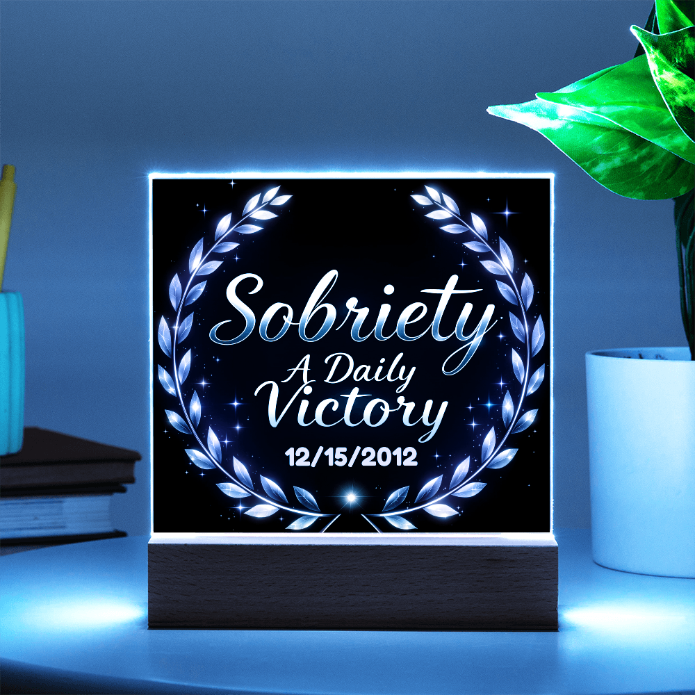 Sobriety A Daily Victory - Personalized LED Square Plaque