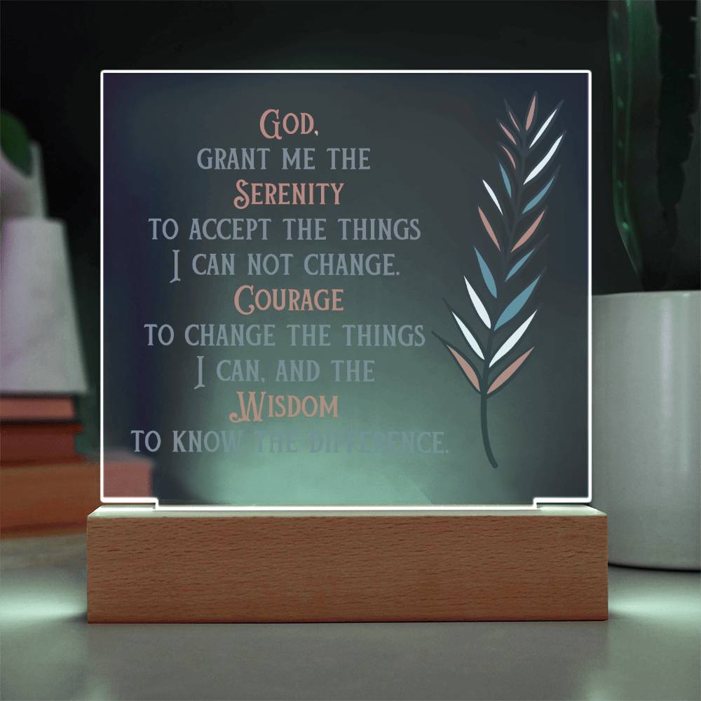 Serenity Prayer Acrylic Plaque | Upgrade to LED Base | Gift for friend in Recovery