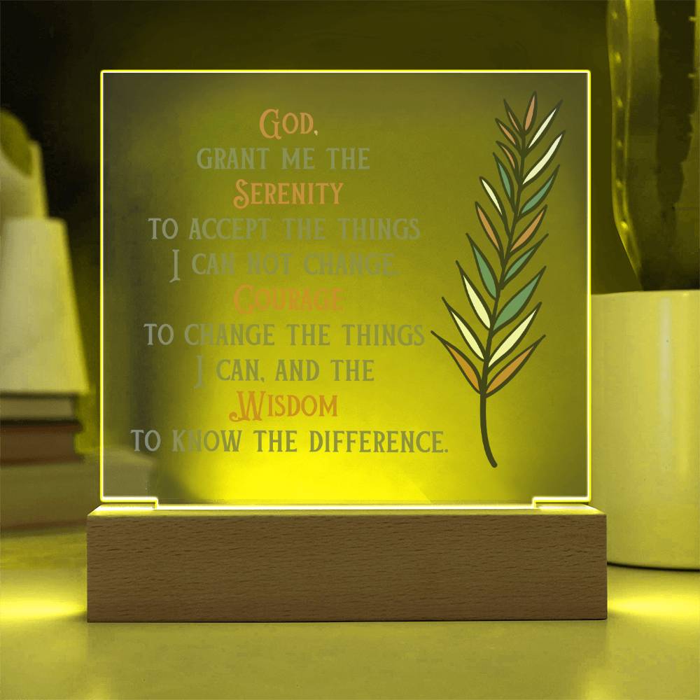 Serenity Prayer Acrylic Plaque | Upgrade to LED Base | Gift for friend in Recovery