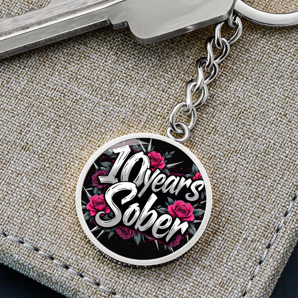 Celebrate 10 Years Sober Keychain ~ Personalized Ten Year Milestone Gift