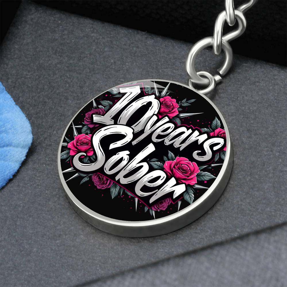 Celebrate 10 Years Sober Keychain ~ Personalized Ten Year Milestone Gift