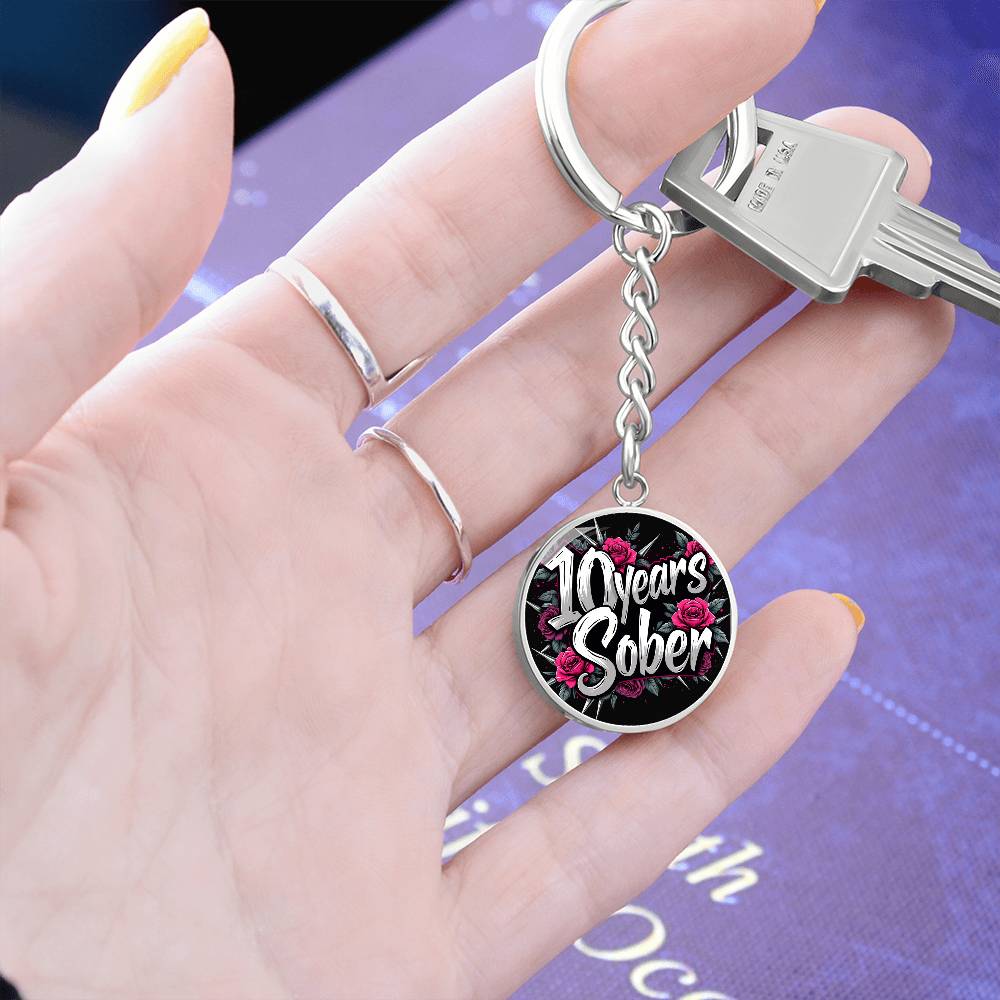 Celebrate 10 Years Sober Keychain ~ Personalized Ten Year Milestone Gift