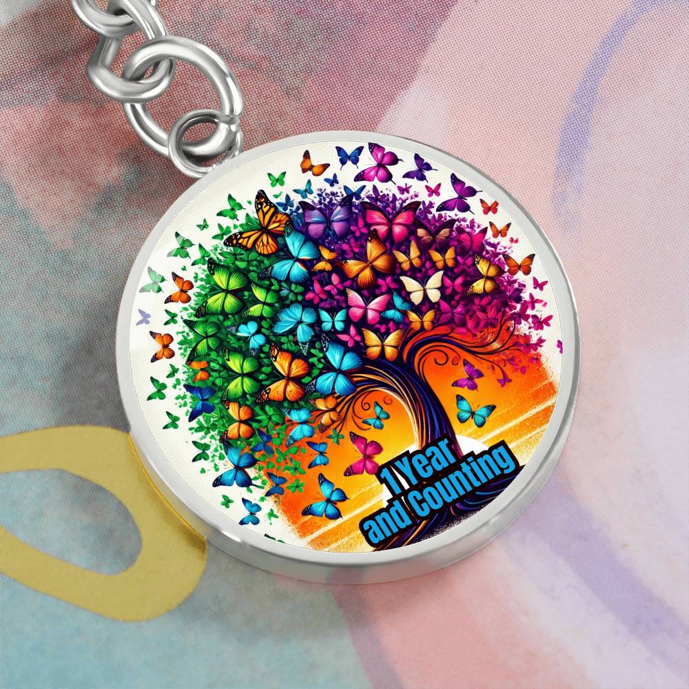 1 Year and Counting Keychain ~ Tree & Butterfly Design