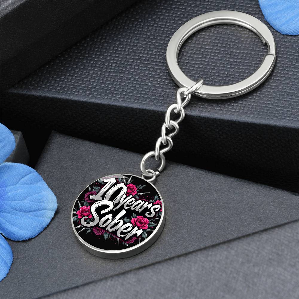 Celebrate 10 Years Sober Keychain ~ Personalized Ten Year Milestone Gift