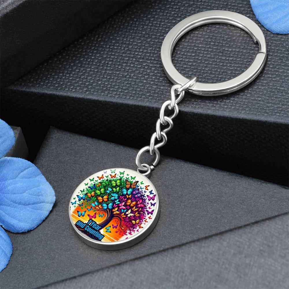 1 Year and Counting Keychain ~ Tree & Butterfly Design