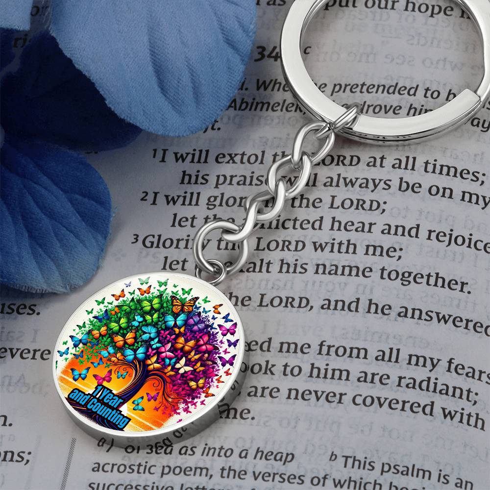 1 Year and Counting Keychain ~ Tree & Butterfly Design