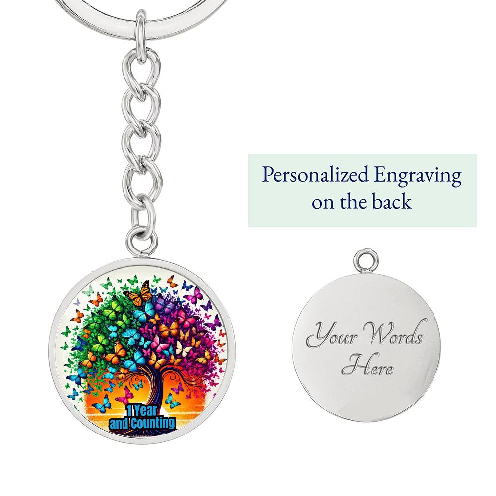 1 Year and Counting Keychain ~ Tree & Butterfly Design