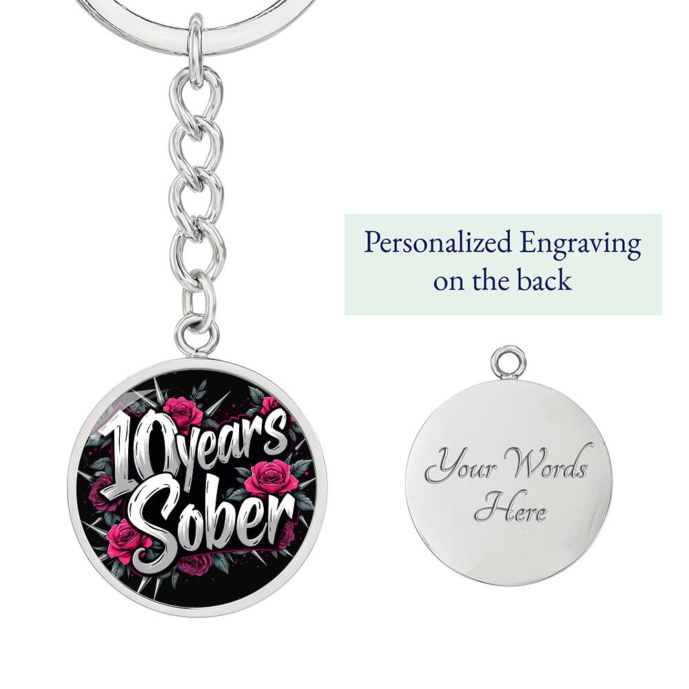 Celebrate 10 Years Sober Keychain ~ Personalized Ten Year Milestone Gift