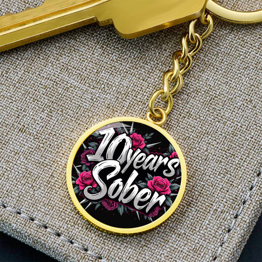 Celebrate 10 Years Sober Keychain ~ Personalized Ten Year Milestone Gift