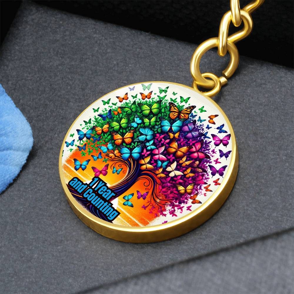 1 Year and Counting Keychain ~ Tree & Butterfly Design