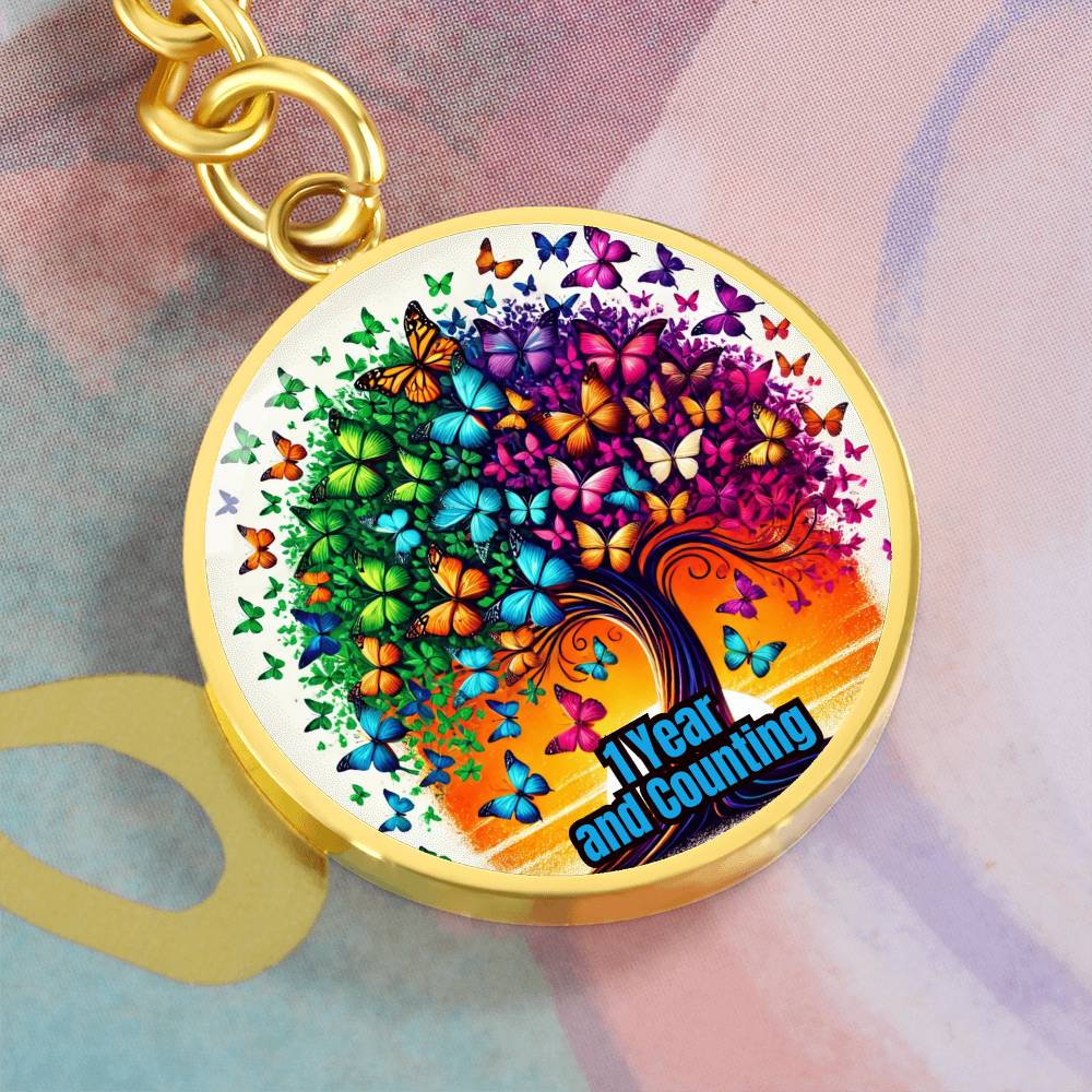 1 Year and Counting Keychain ~ Tree & Butterfly Design