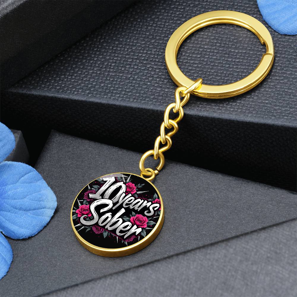 Celebrate 10 Years Sober Keychain ~ Personalized Ten Year Milestone Gift