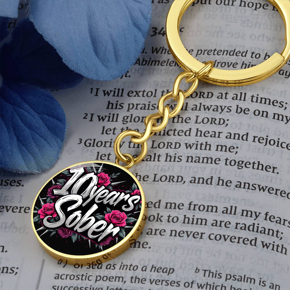 Celebrate 10 Years Sober Keychain ~ Personalized Ten Year Milestone Gift