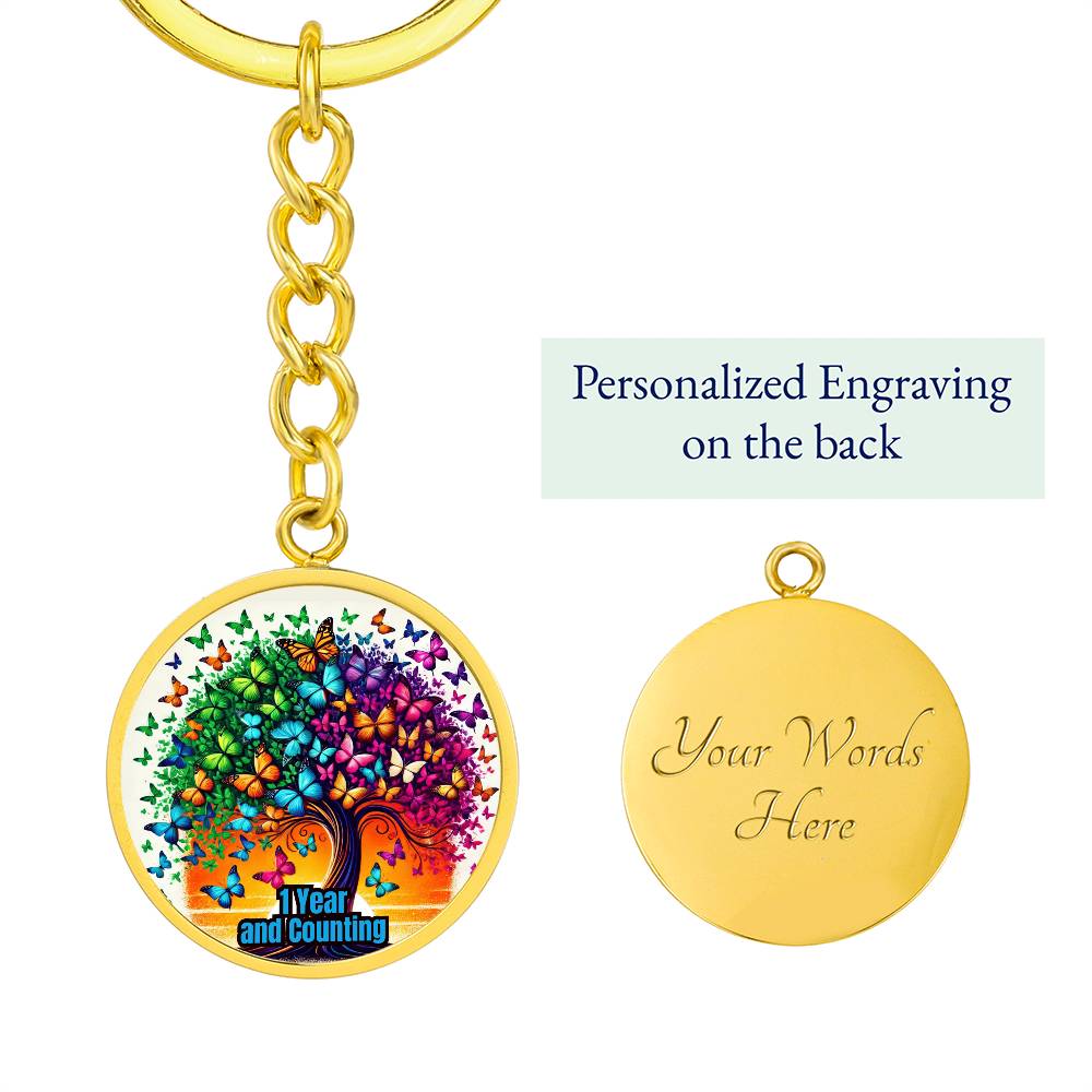 1 Year and Counting Keychain ~ Tree & Butterfly Design