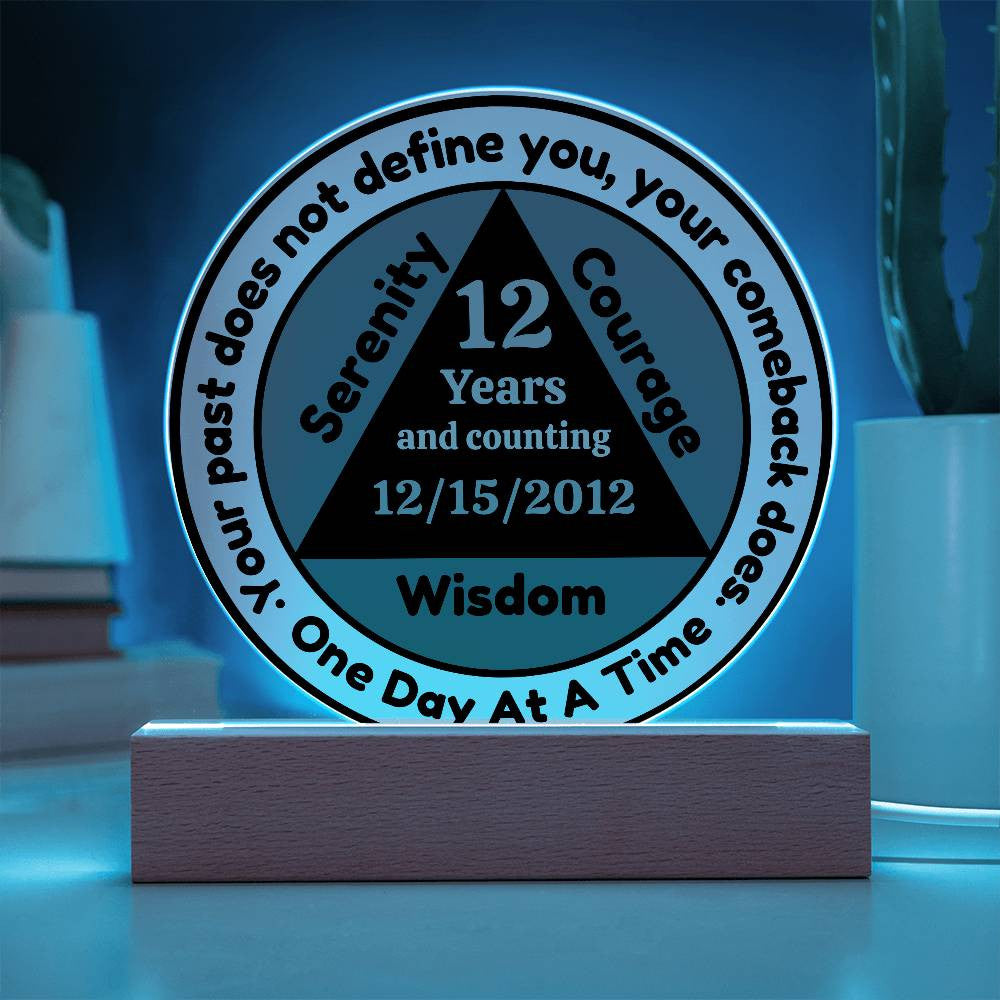 1-50 Year Custom Sobriety Date Plaque - One Day At A Time - LED Sober Birthday Gift