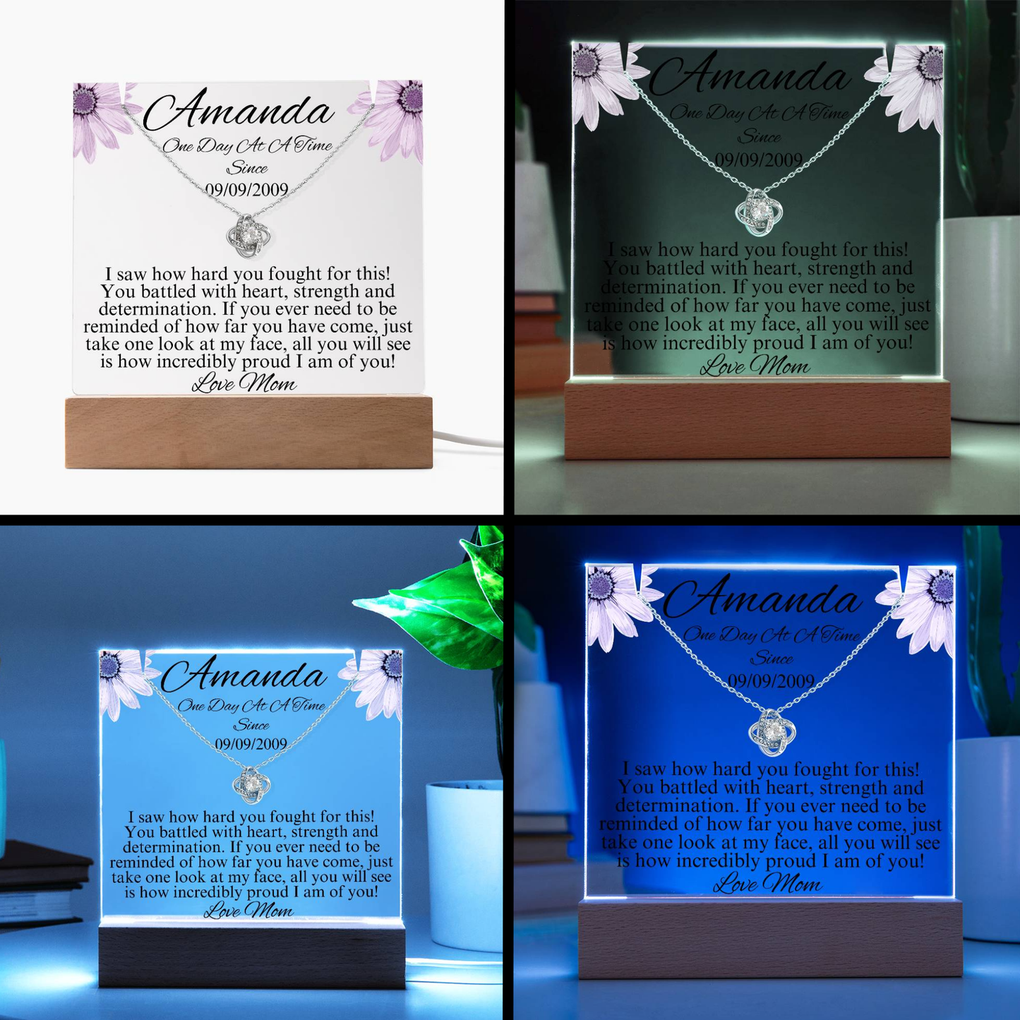 LED Sobriety Gift with Necklace Bundle ~ Customize Sobriety Date and names