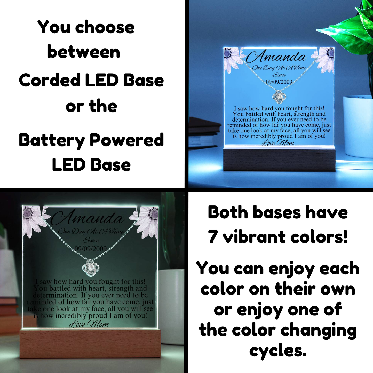 LED Sobriety Gift with Necklace Bundle ~ Customize Sobriety Date and names