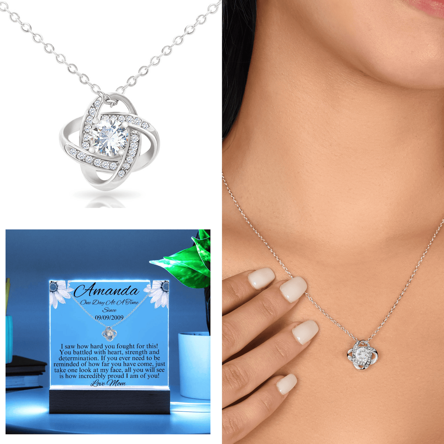 LED Sobriety Gift with Necklace Bundle ~ Customize Sobriety Date and names