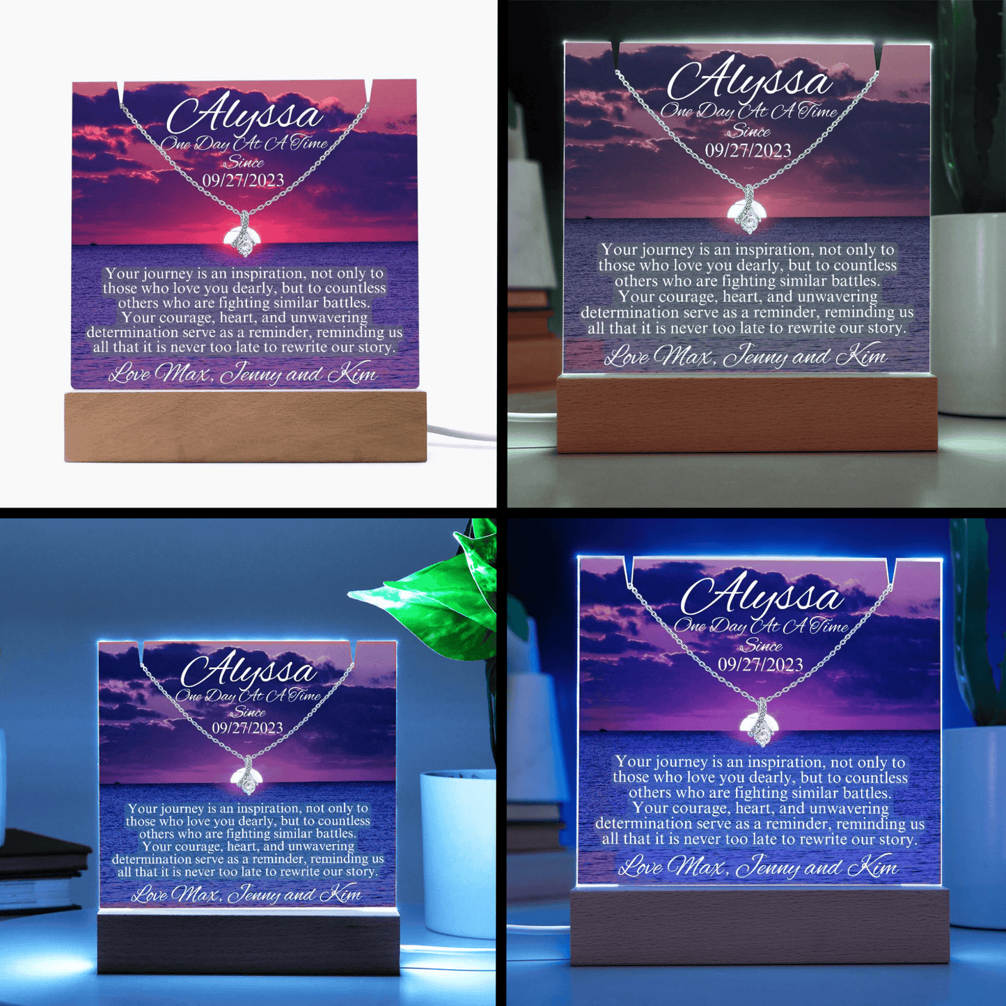 LED Sobriety Gift with Necklace Bundle ~ Customize Sober Date and names