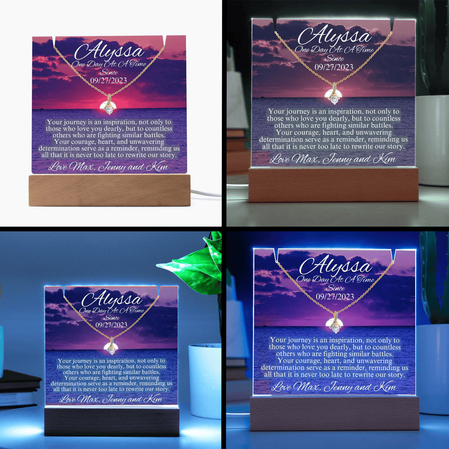 LED Sobriety Gift with Necklace Bundle ~ Customize Sober Date and names