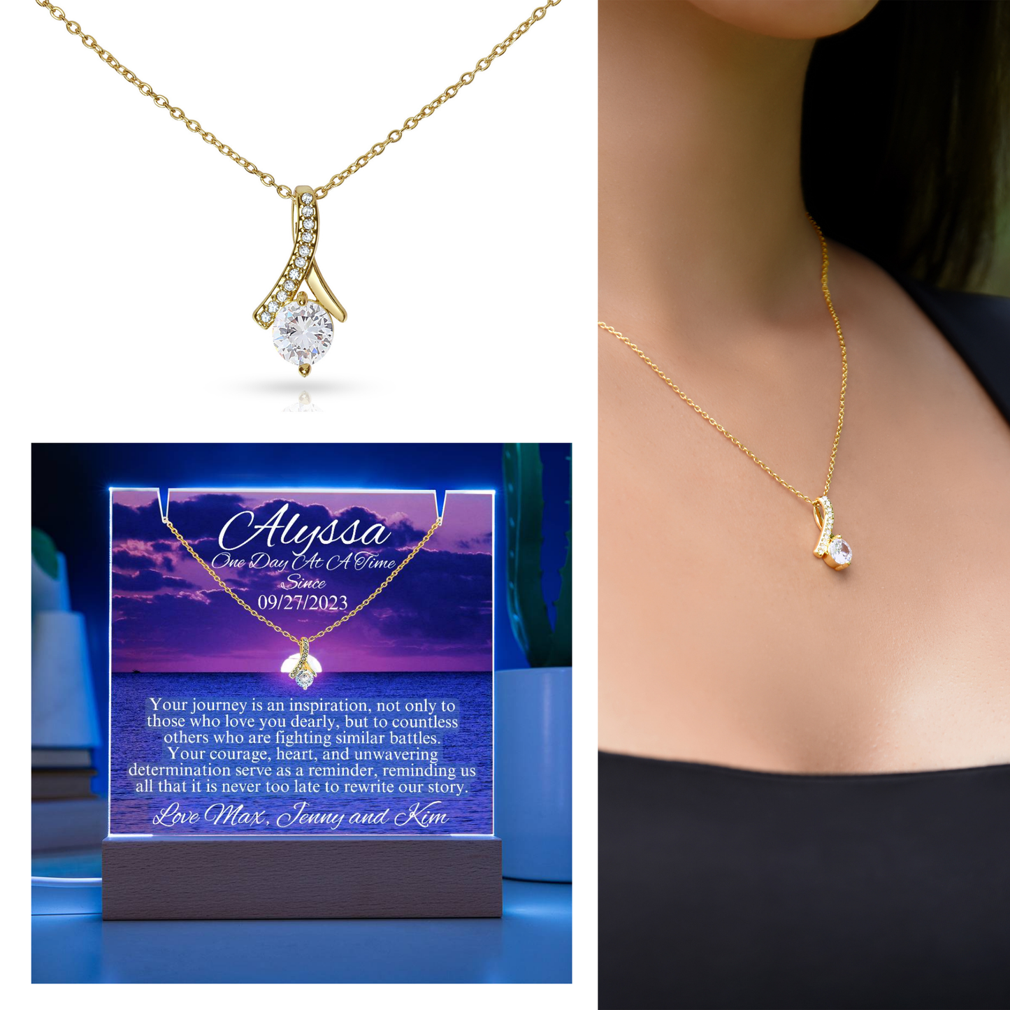 LED Sobriety Gift with Necklace Bundle ~ Customize Sober Date and names