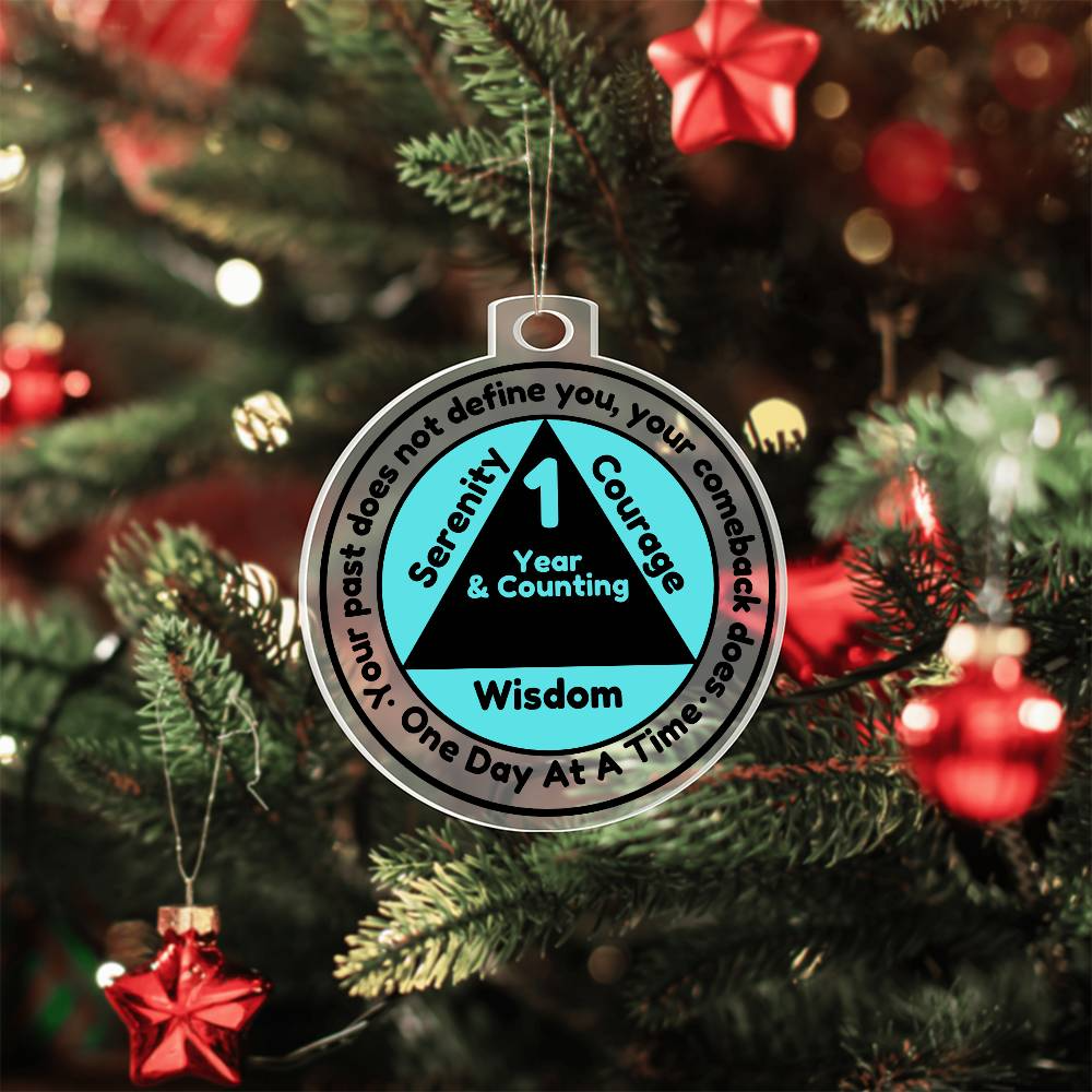 Custom Sobriety Date Gift Ornament - Serenity, Courage and Wisdom ~ One Day At A Time 1-65 Years