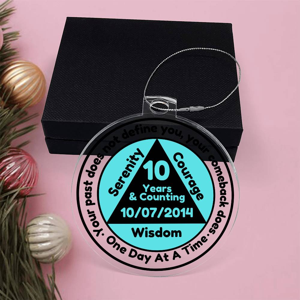 Custom Sobriety Date Gift Ornament - Serenity, Courage and Wisdom ~ One Day At A Time 1-65 Years