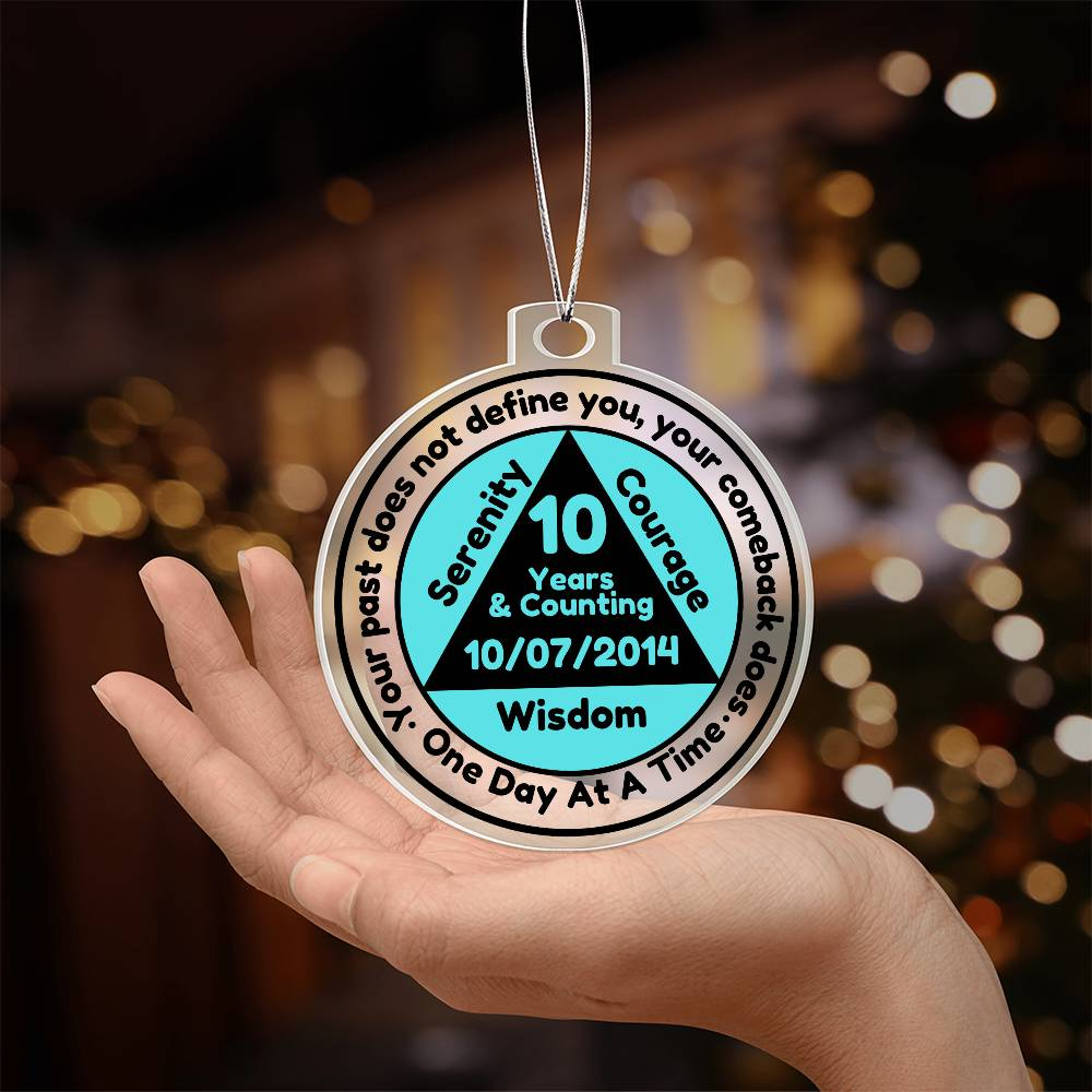 Custom Sobriety Date Gift Ornament - Serenity, Courage and Wisdom ~ One Day At A Time 1-65 Years