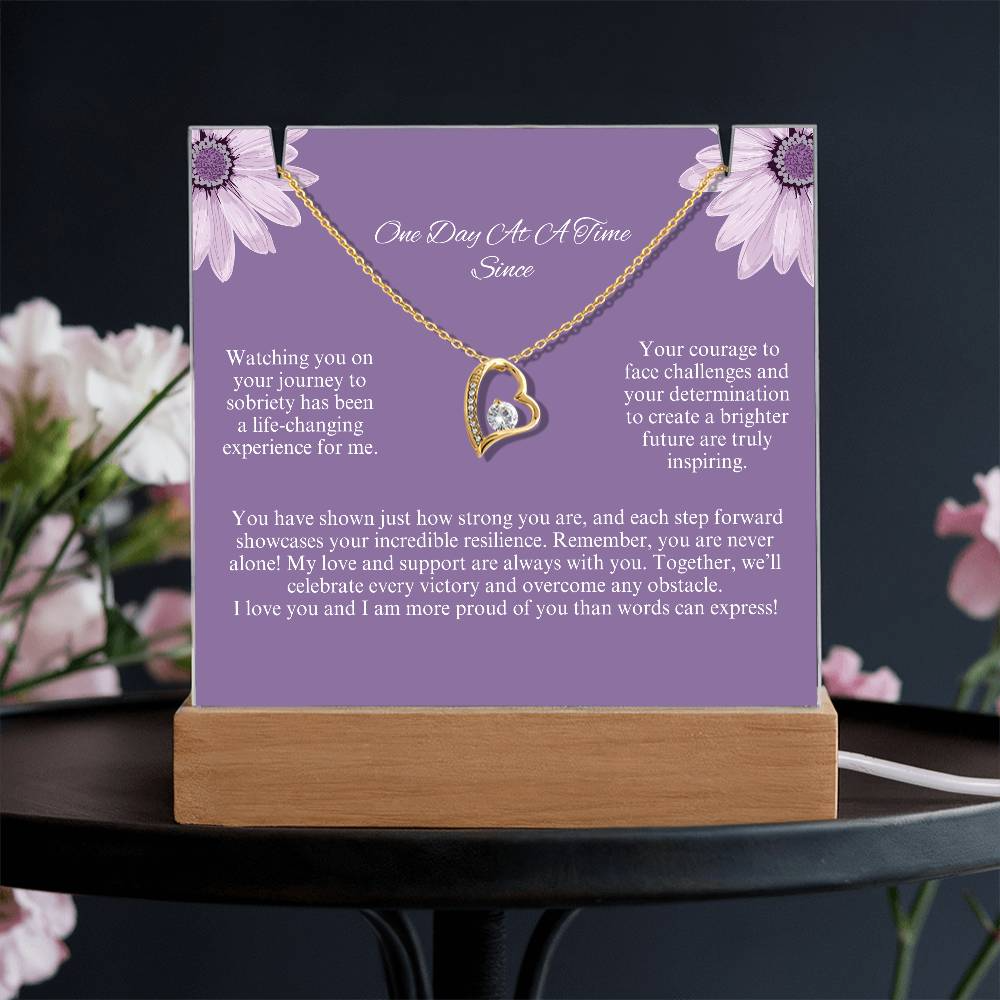 A Heartfelt Tribute to Woman in Recovery ~LED Acrylic Plaque Jewelry Gift Set: Custom Sober Date and Name