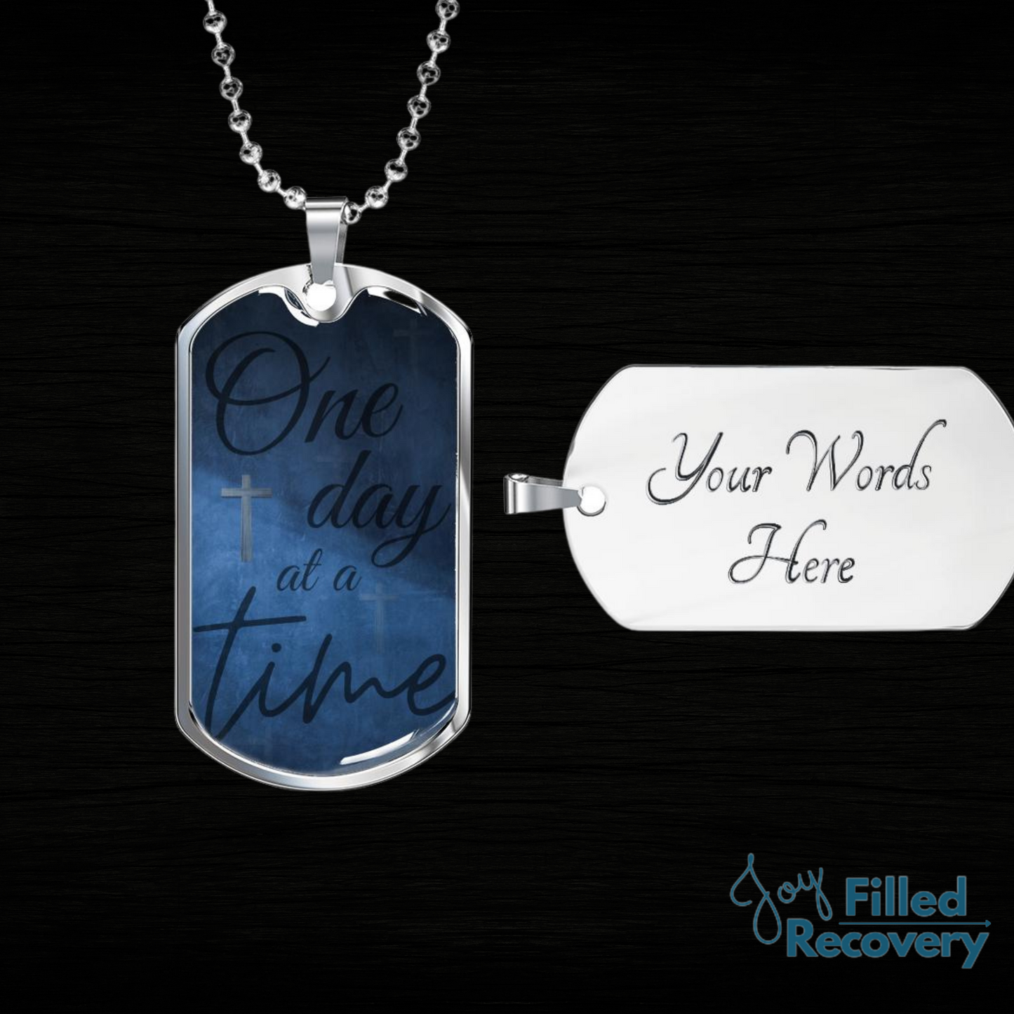 One day at a time - sobriety birthday dog tag necklace