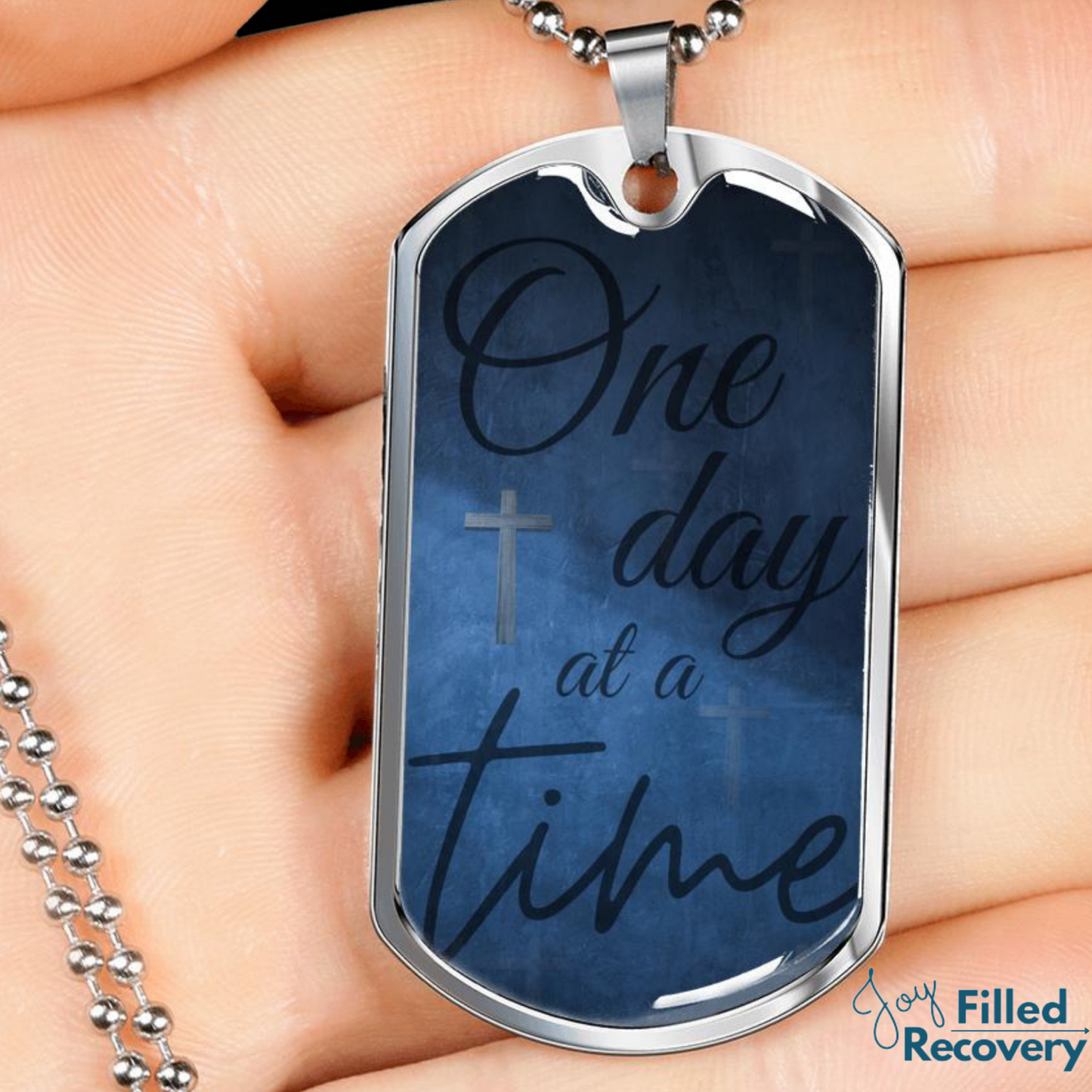 One day at a time - sobriety birthday dog tag necklace