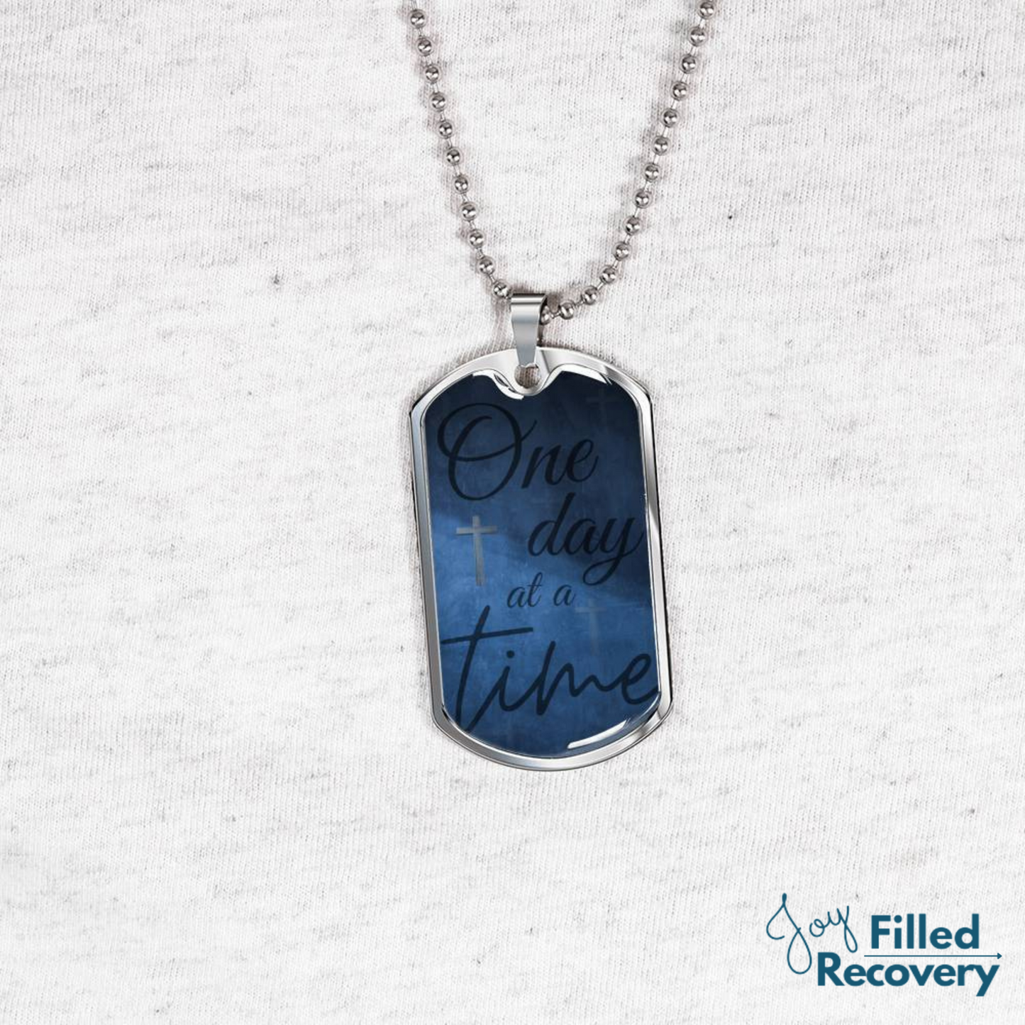 One day at a time - sobriety birthday dog tag necklace