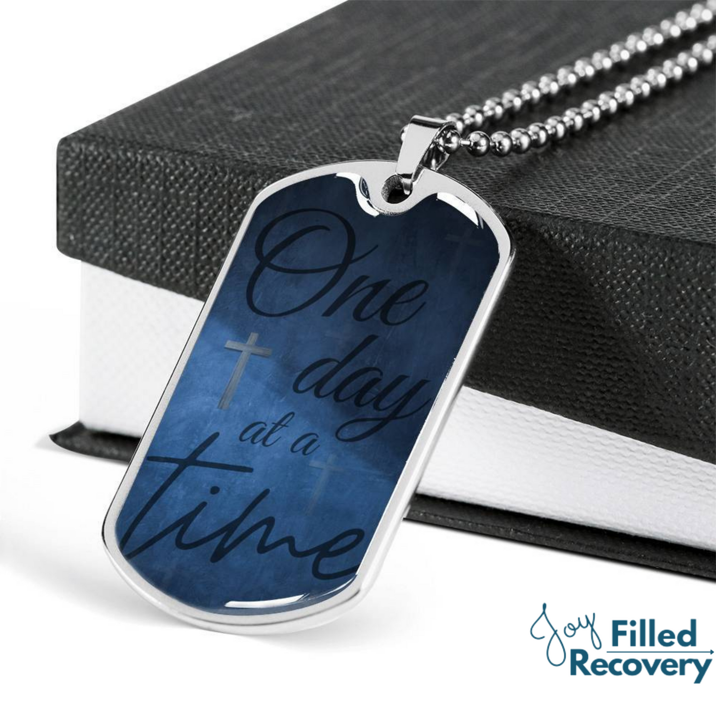 One day at a time - sobriety birthday dog tag necklace